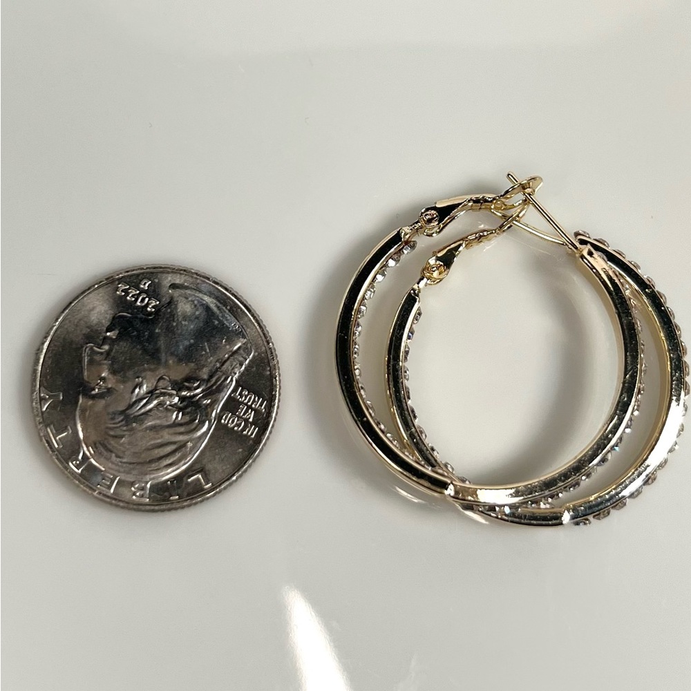 14k gold filled cz stone hoop earrings - Picture 4 of 4